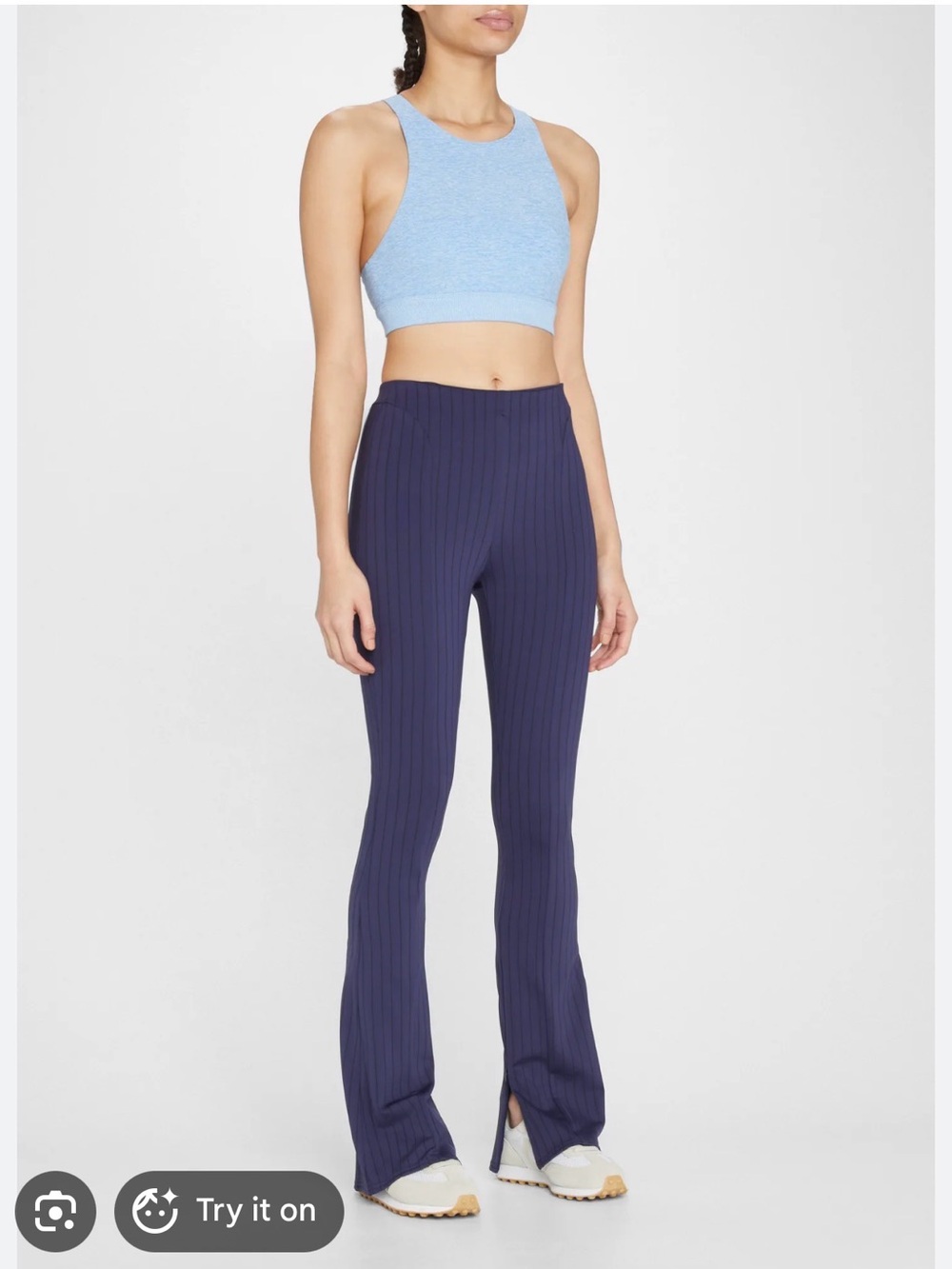 Alo SMALL Pinstripe Zip It Flare Pant in Navy